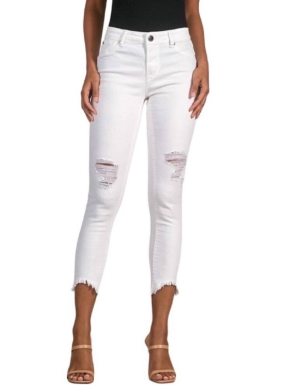 Elan Ankle Jeans Distressed Raw Hem White Denim Size L